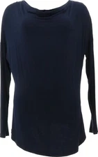 DG2 Diane Gilman Cowl-Neck Long-Slv Top NAVY 1X NEW (160)