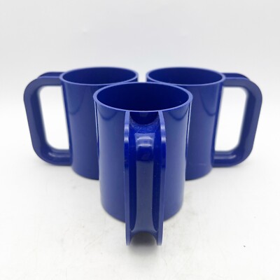 Heller Massimo Vignelli Lot of 3 plastic Blue Mugs Plastic Cups Vintage MCM