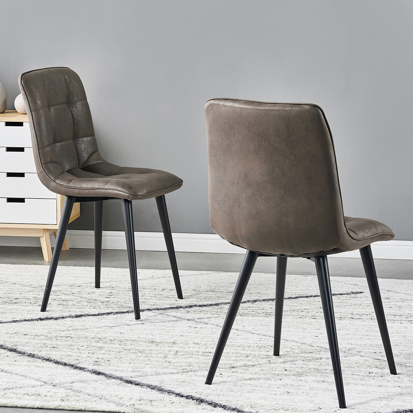 2/4/6 Dining Chairs Distressed Faux Suede Fabric Black ...