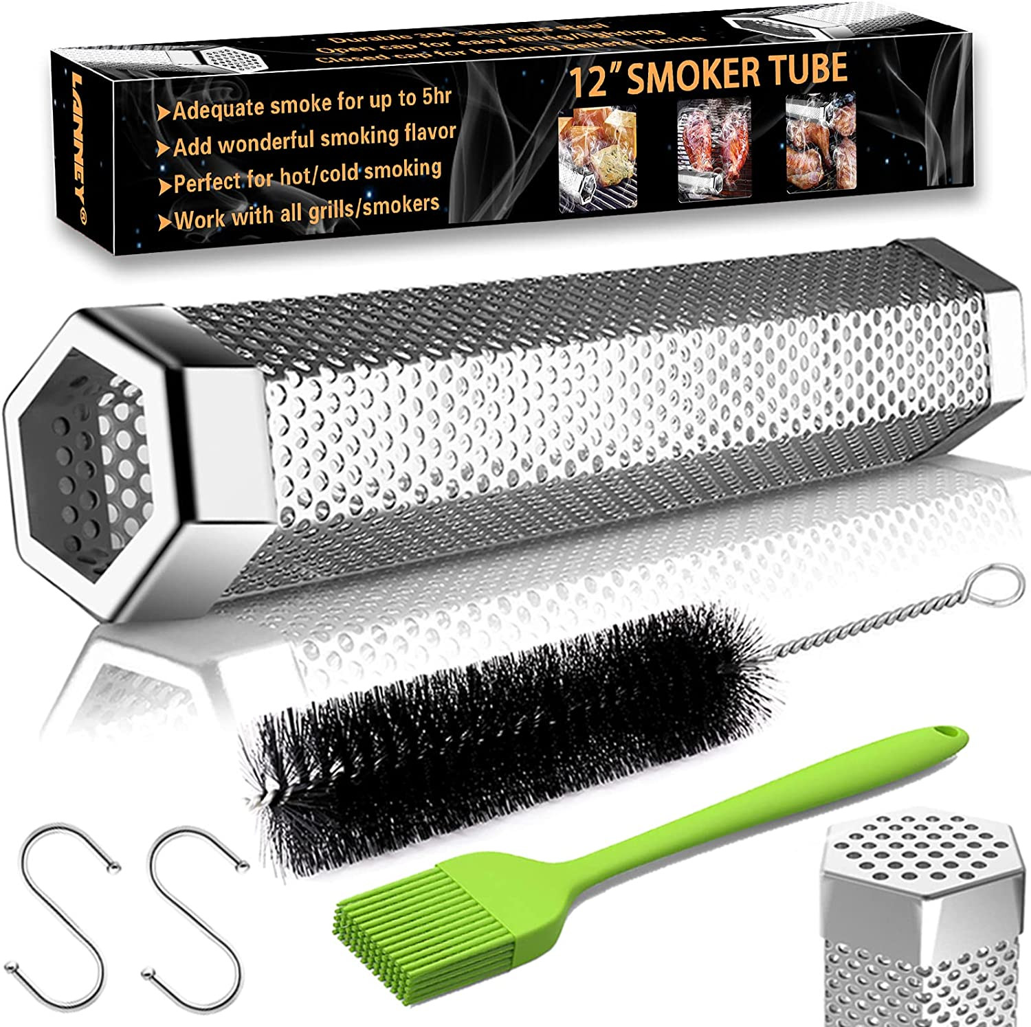 Smoke Tube for Pellet Smoker, 12'' Smoker Tube for Pellet Grill - Hot or Cold Sm