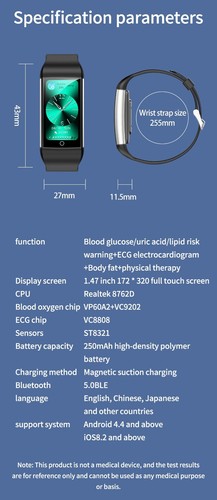 Kuzney TK76 Bluetooth Smartwatch ECG Monitor Pulse Therapy Fitness Tracker Pink - Picture 12 of 13