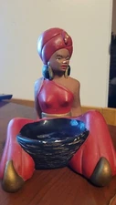 Chalkware Figurine Middle Eastern/Indian/ African Women Change Cup Ash Tray