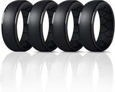 Forthee Silicone Wedding Ring for Men, Breathable 10 19.8mm , 4-Pack: Black