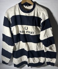 vintage-style Fred Perry striped crewneck sweatshirt in navy and white Size XL