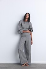 NWT Zara Interlock Wide-Leg Sweatpants With Opening Gray Size S