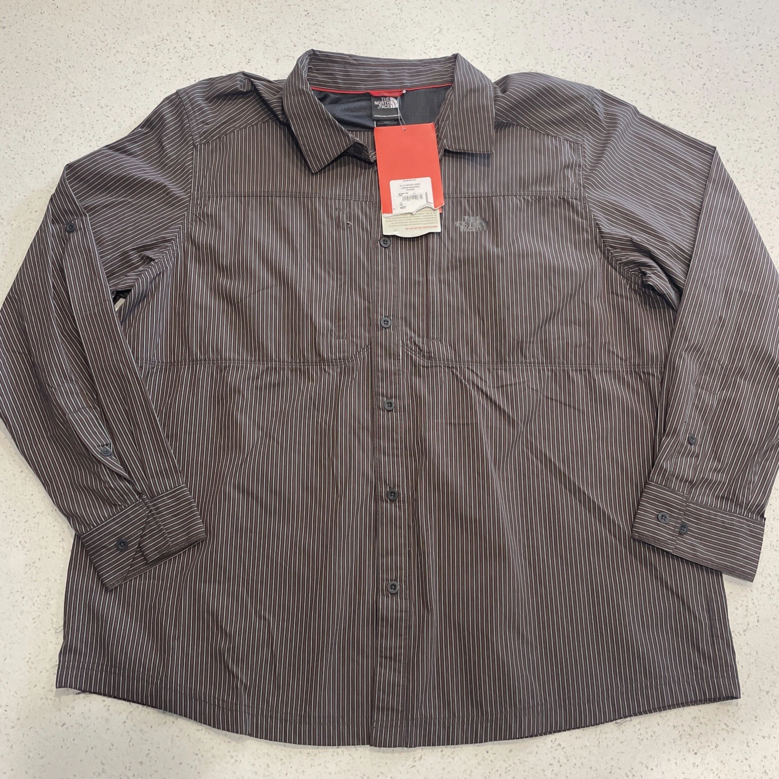 NWT The North Face Long Sleeve Boulder Gorge Vaporwick Gray Stripe Men's XXL