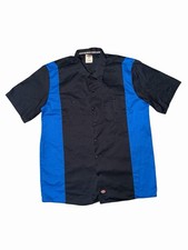 Dickies Work Shirt Mens Black Blue Colorblock Button Short Sleeve XL