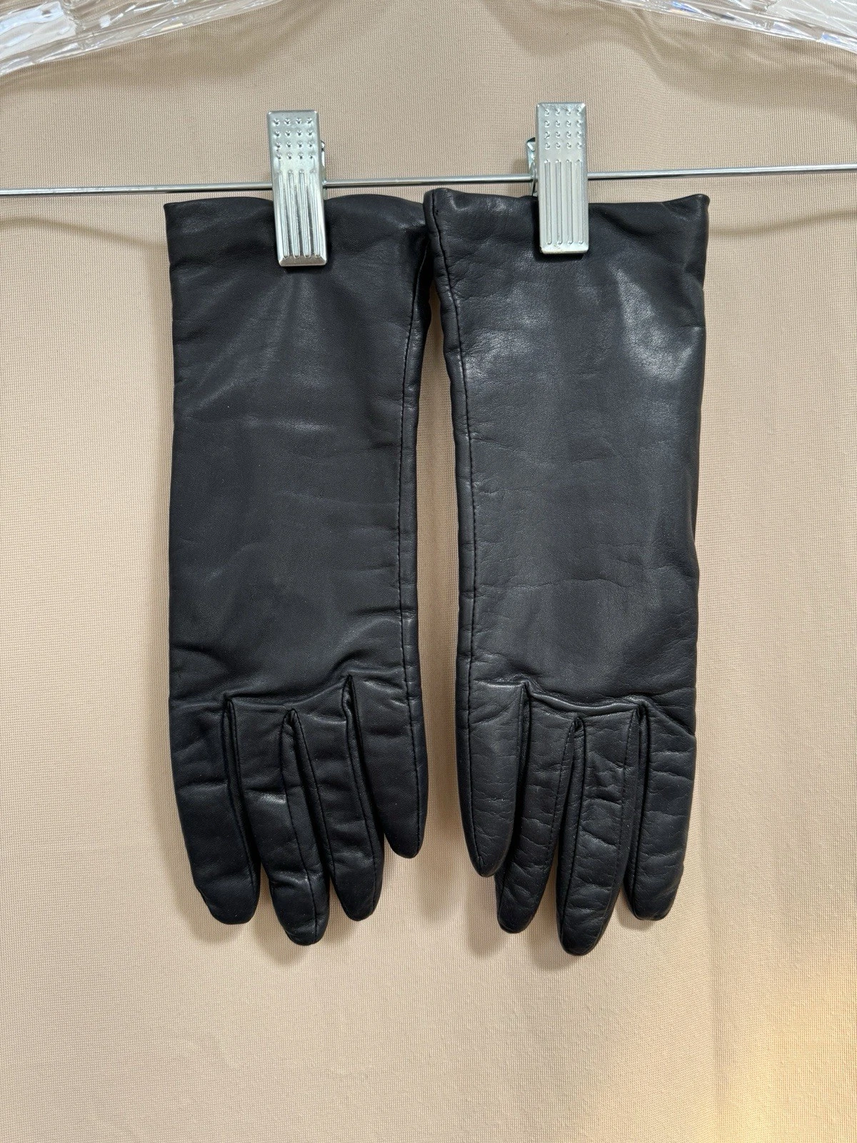 Vintage Black Leather Gloves Cashmere Lined Women’s Size L Made in Philippines