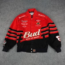 Vintage NASCAR Jacket Mens XL Red Dale Earnhardt Jr 8 Budweiser Racing JH Design