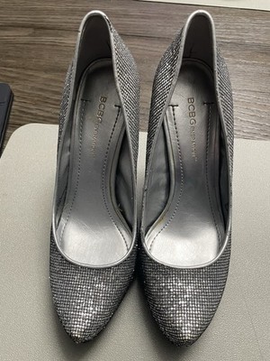 BCBGeneration Women s Size 6.5 Silver Sparkle Stiletto Heels  