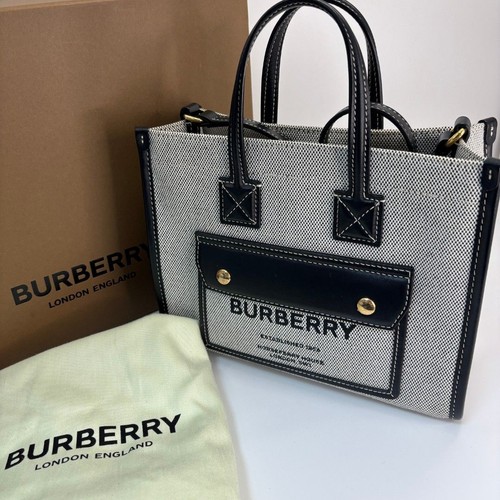 BURBERRY Freya Mini Tote Bag Canvas x Leather with Dust Bag and Box