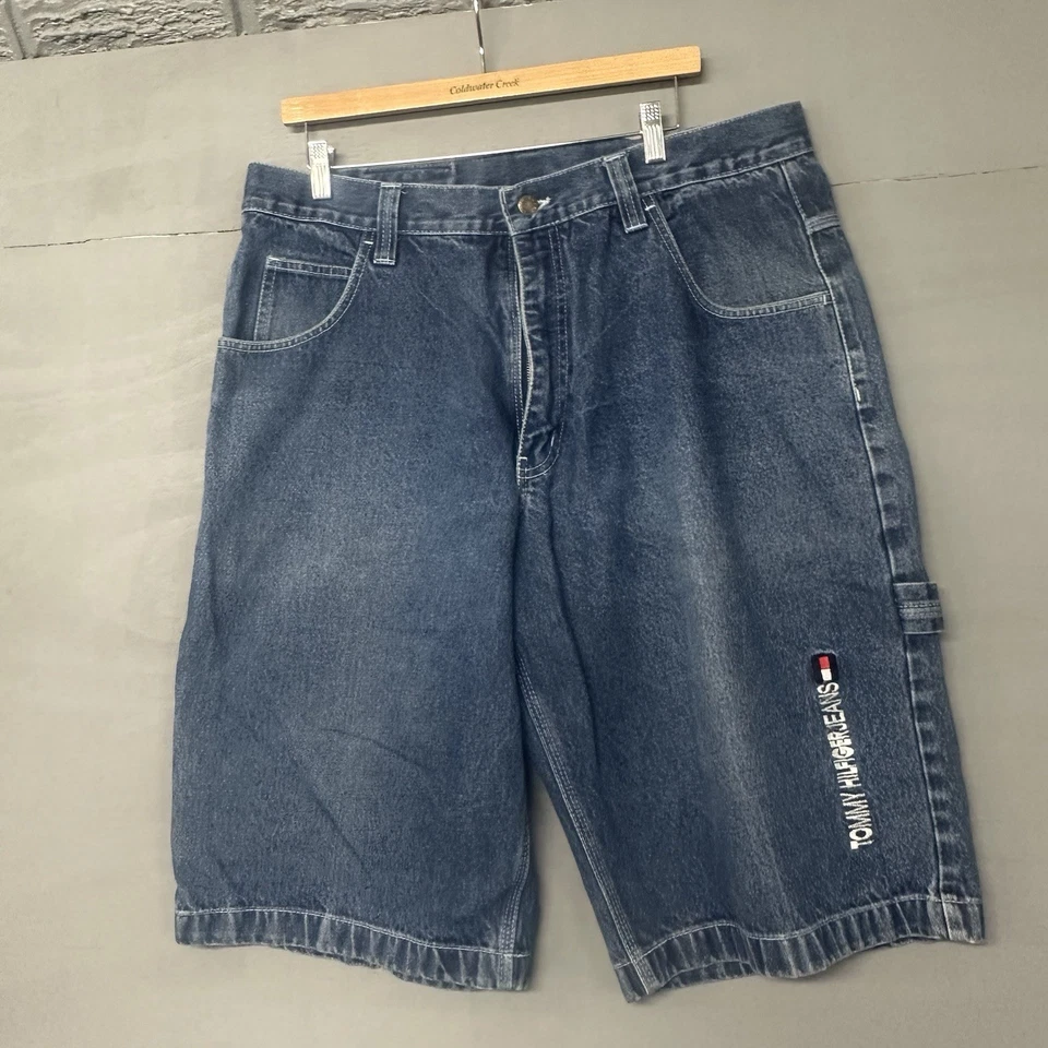 Pantalones Cortos Tommy Hilfiger Vintage Denim Carpintero Para Hombres 38 Logo Parche Lazo Jeans Foto 2 de 3