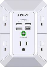 Wall Charger, Surge Protector, QINLIANF 5 Outlet Extender with 4 3U1C, White 
