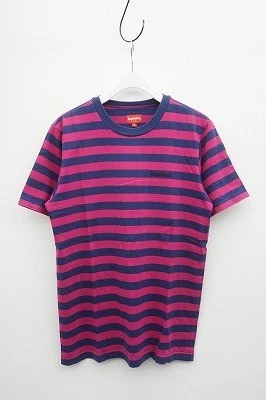 Beauty 17SS Supreme Supreme Bar Stripe Tee Classic Logo Broderie Bordure Shor
