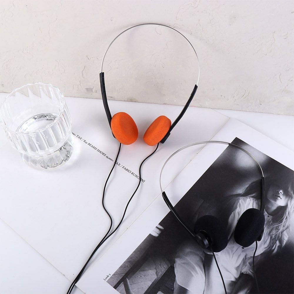 2Pcs Orange Retro On-Ear Headphones,Wired Stereo Headphones, Walkman Headphone,