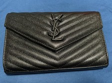 Saint Laurent Black Quilted Chevron Envelope Wallet Women's Logo Accent