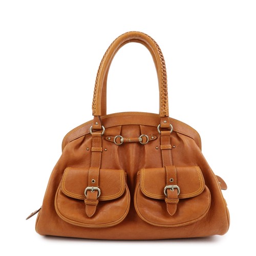 Christian Dior Leather Hand Bag Boston Bag Doctor's Bag Brown Authentic Used F/S