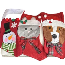 Vintage Handmade Christmas Stockings Cat Kitten Dog Puppy Snowman Set 3 Felt 16"