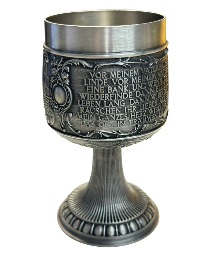 Copa de vino vintage alemana de estaño "Der Lindenbaum" marca de ángel 4,75" de alto Foto 4 de 4