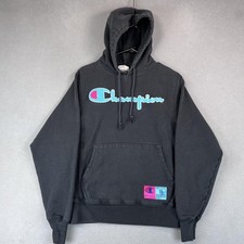 Champion Hoodie Mens Small Black Reverse Weave Pullover Script Spell Out Logo 19