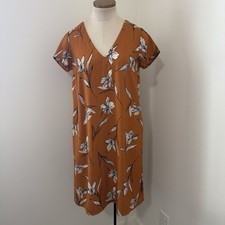 A NEW DAY Small Orange Floral Short Sleeve Relaxed Fit DRESS Casual Classic