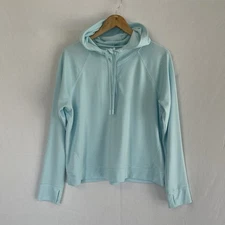 XERSION Size XL Quick Dry Pull Over Hoodie Pale Turquoise Waffle Weave