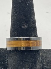 Men  s Black Ceramic Whiskey Barrel Wood Inlay Ring Size 9 Comfort Fit