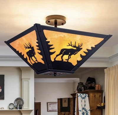NEW Rustic Deer Semi Flush Mount Ceiling Light, 17 x13  Country Farmhouse Hunter