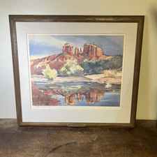 Cathedral Rock 1985 Libba Art Print 24/100 Framed Matted Water Color Arizona