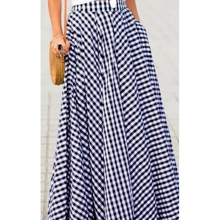 Zanzea Gingham Checkered Pleated Maxi Skirt Women M Navy White Hamptons Pockets
Opens in a new windo