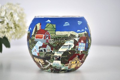 Leuchtglas 604 American Village USA Ø11cm Deko Teelicht Windlicht Kerzenfarm