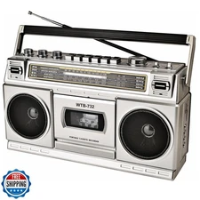 Retro Classic 80s Style Portable Boombox with Cassette Player Recorder, AM/FM