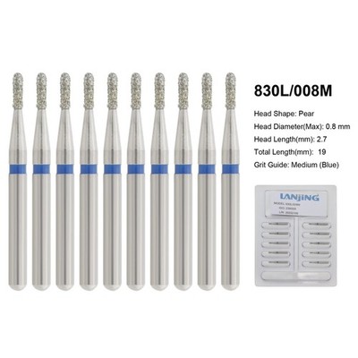 Dental Bur 330 Pear Diamond Bur FG 830/010 830/008 Medium Coarse Grit High Speed