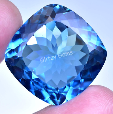 Natural Swiss Blue Topaz 45.65 Ct Cushion Flawless Certified Loose Gemstone