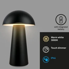 Rechargeable LED Table Lamp Mini Mushroom Desk Light Touch Dimmable 19.5cm Black