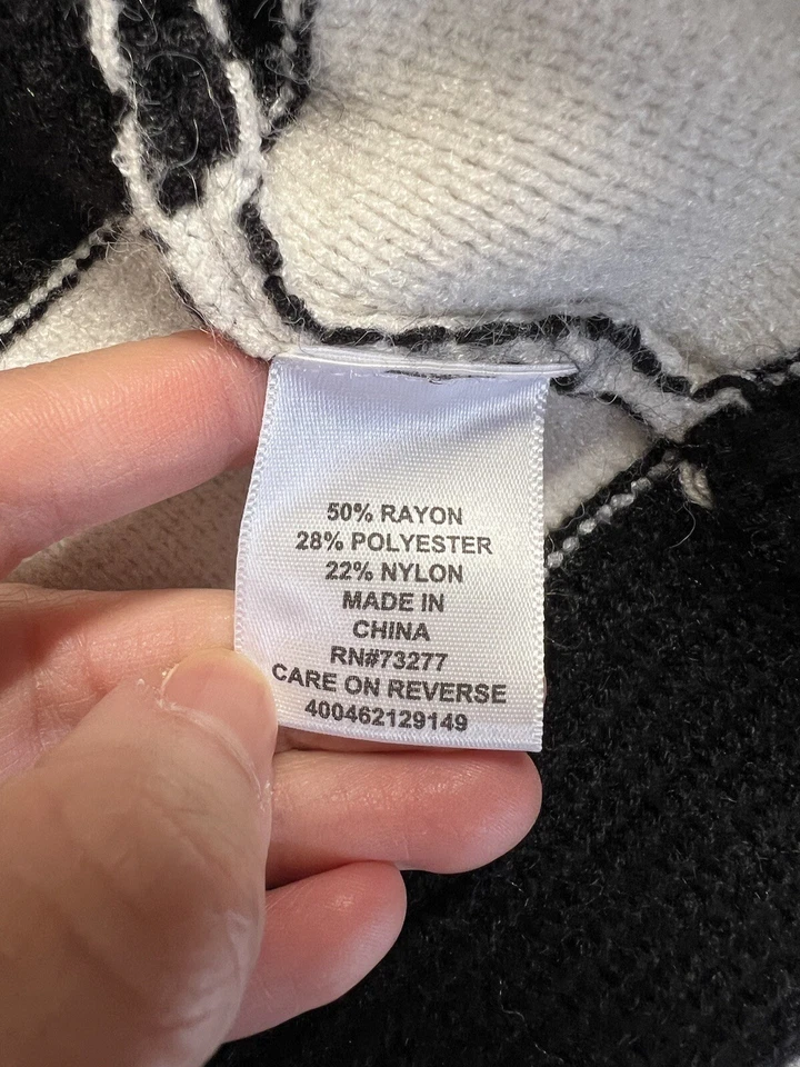 Cárdigan suéter abierto de punto pesado a rayas blancas y negras ELLE chaqueta grande Foto 3 de 4