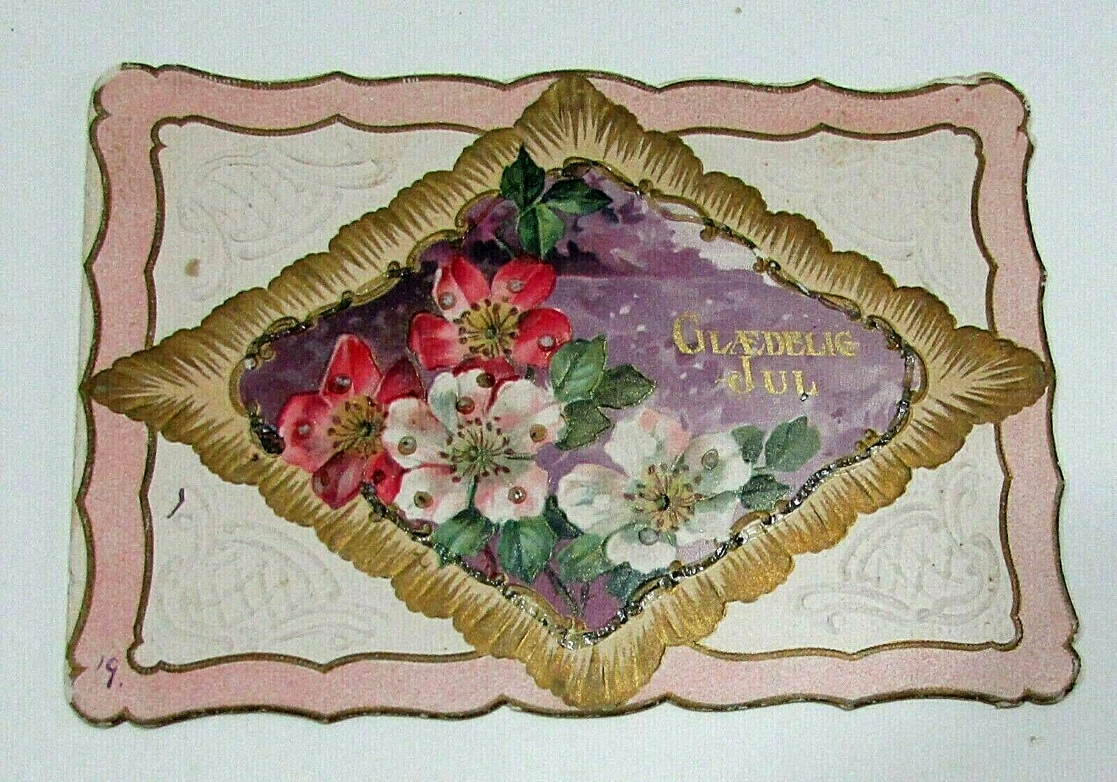 Old Original 1910s Norwegian Scandinavian Language Antique Floral Greeting Card