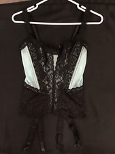 VINTAGE TEAL AND BLACK LACE LIGHTWEIGHT 3ADJ 4BONES STRAPS SZ M MERRY WIDOW