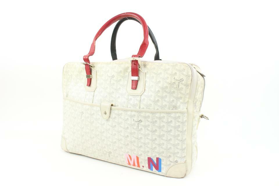 Goyard White Chevron Ambassade MM Briefcase Business Bag 12gy222s