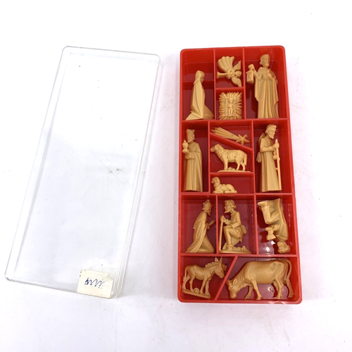 West Germany Nativity Set Mini Plastic 14 Piece W/Box Christmas