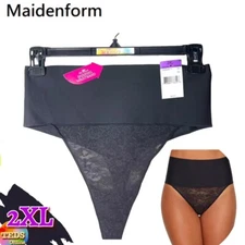 NWT Maidenform Women's 2XL Tame Your Tummy Shaping Lace Thong DM0049 Black