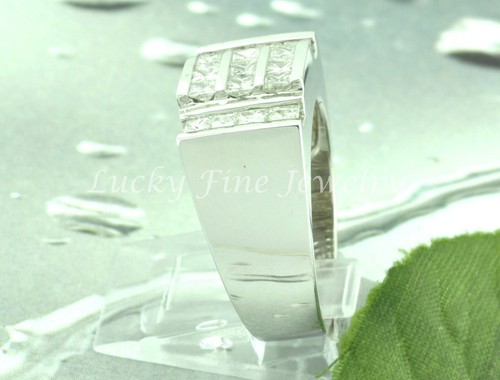 1.65 ct 14k Solid White gold Mens Men's Natural Diamond Ring Princess Cut - Picture 4 of 4
