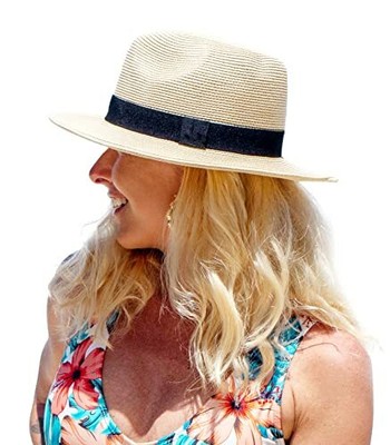 Womens Straw Fedora Beach Sun Hat 