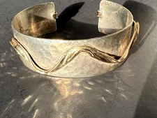 32gr VTG Solid Sterling Silver Gold Wash Twist Apply Hammered Wide Cuff Bracelet
