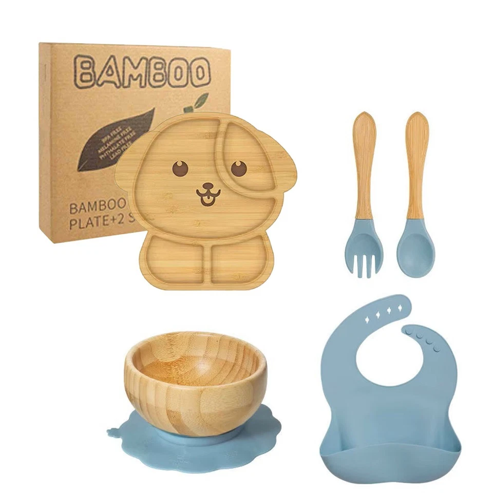 Bambus Kindergeschirr-Set: Teller, Schüssel, Lätzchen, Gabel & Löffel - Bild 2 von 4