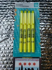 Pen Gear 4 Pack Yellow Pocket Highlighters Fluorescent Ink Brand New 