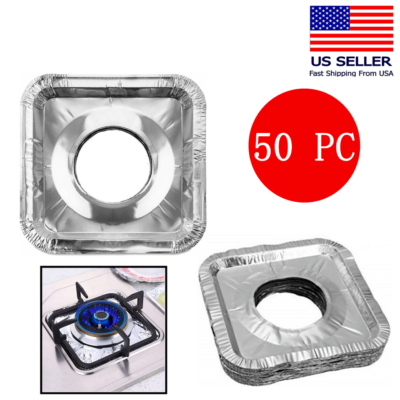 50 Pack) Disposable Aluminum Foil Square Bib Liners Stove Gas Burner Cover  8.5