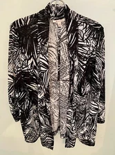 JM Collection Women's L Black/White Tropical Print Semi-Sheer  Open Cardigan