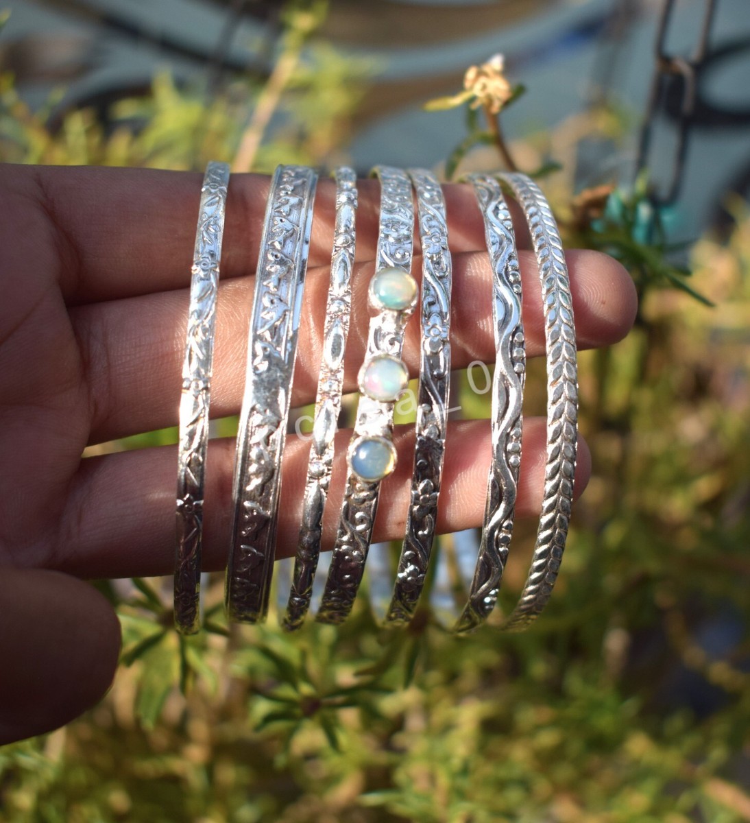 Multi Design 7 Set of Bangles, Opal Bracelet 925 Silver Bangles