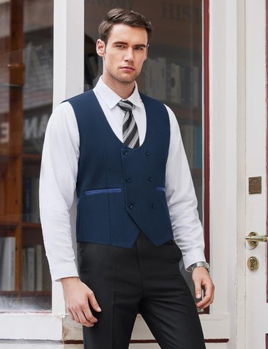 COOFANDY Men's Suit Vest Slim Fit Double Breasted Dress Vest Casual Business For - Picture 4 of 6